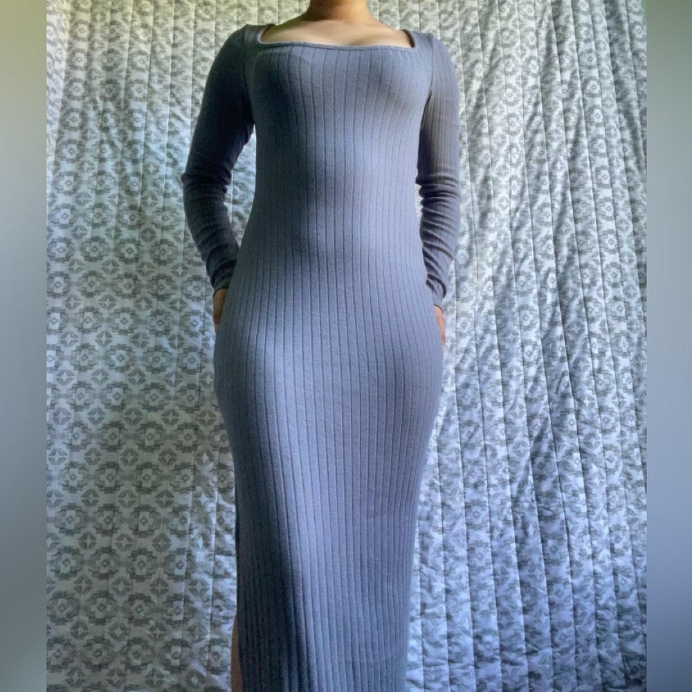 Grey/blue ribbed fitted dress- Never worn